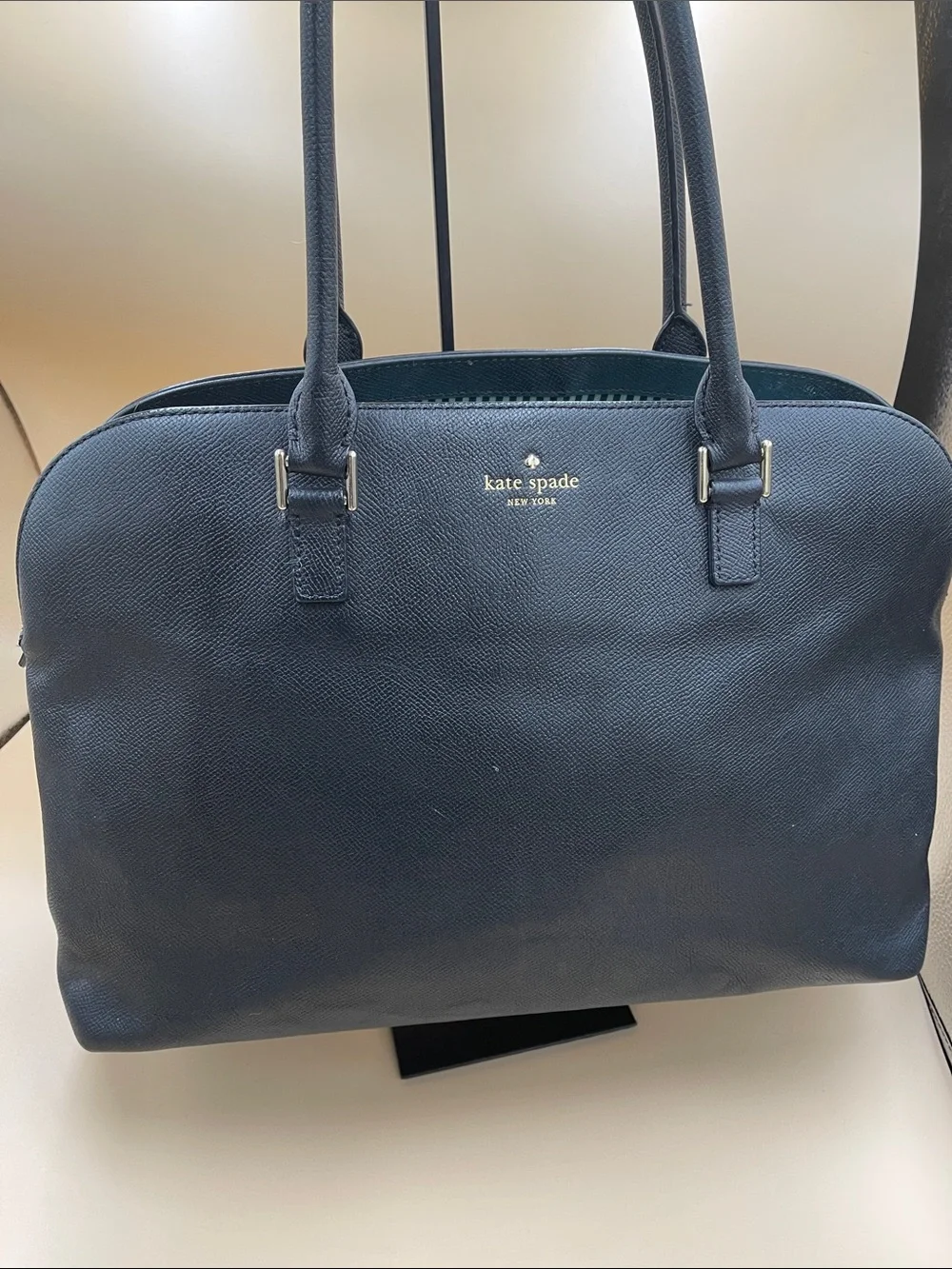 kate spade navy Leather Dome Work Tote with Gold Logo 3 Sections